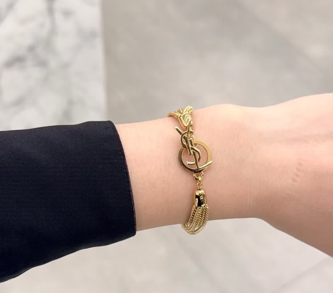 YSL Yves Saint Laurent Gold Tone Multi-Chain Bracelet