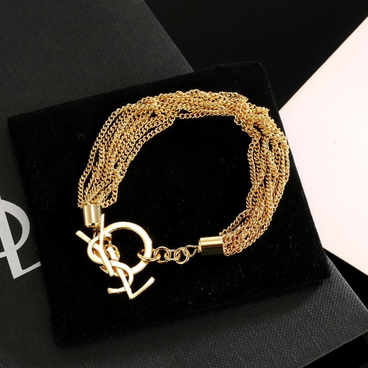 YSL Yves Saint Laurent Gold Tone Multi-Chain Bracelet