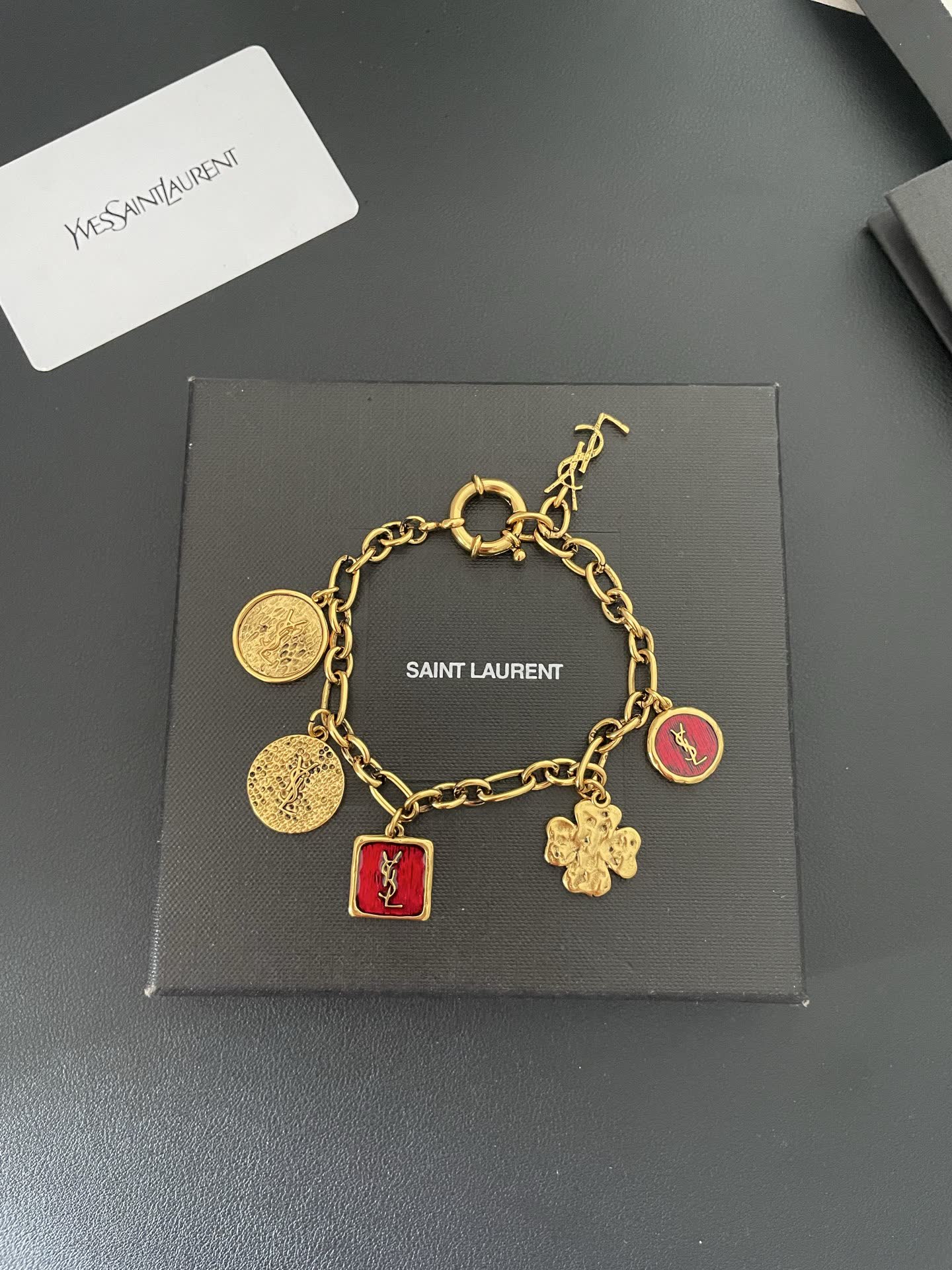 YSL Saint Laurent Gold-Tone Charm Bracelet
