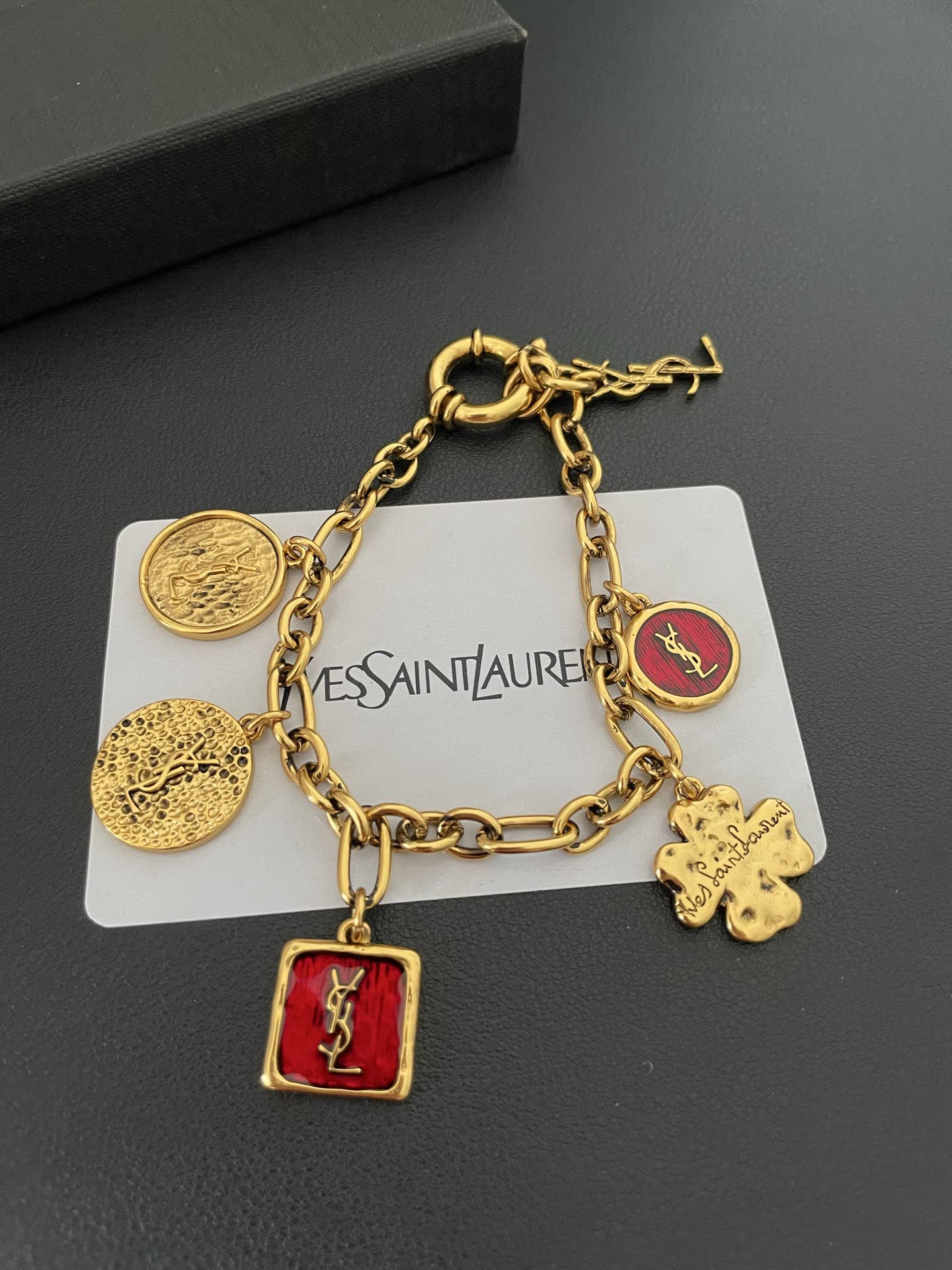 YSL Saint Laurent Gold-Tone Charm Bracelet