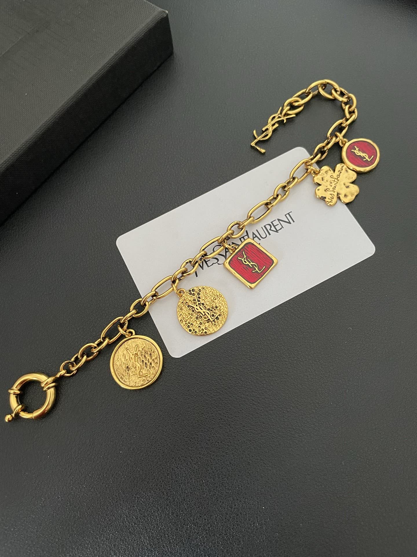 YSL Saint Laurent Gold-Tone Charm Bracelet