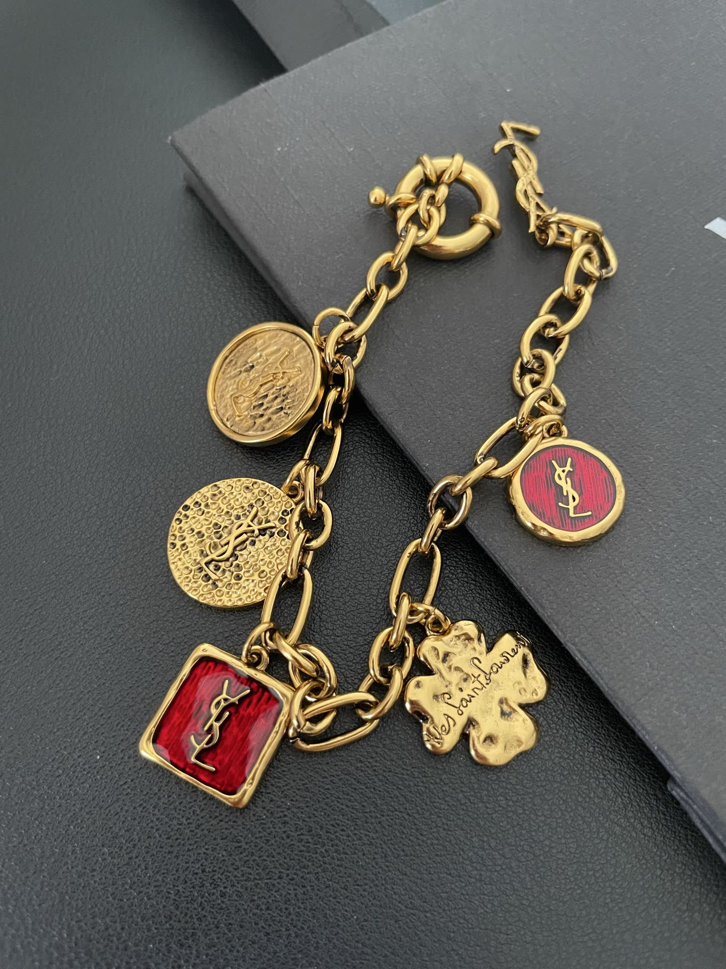 YSL Saint Laurent Gold-Tone Charm Bracelet