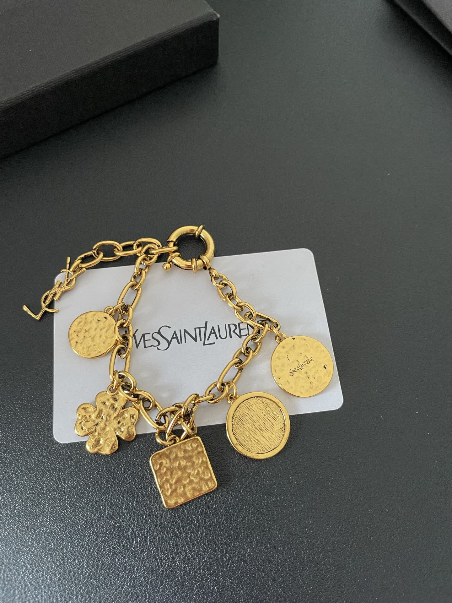 YSL Saint Laurent Gold-Tone Charm Bracelet