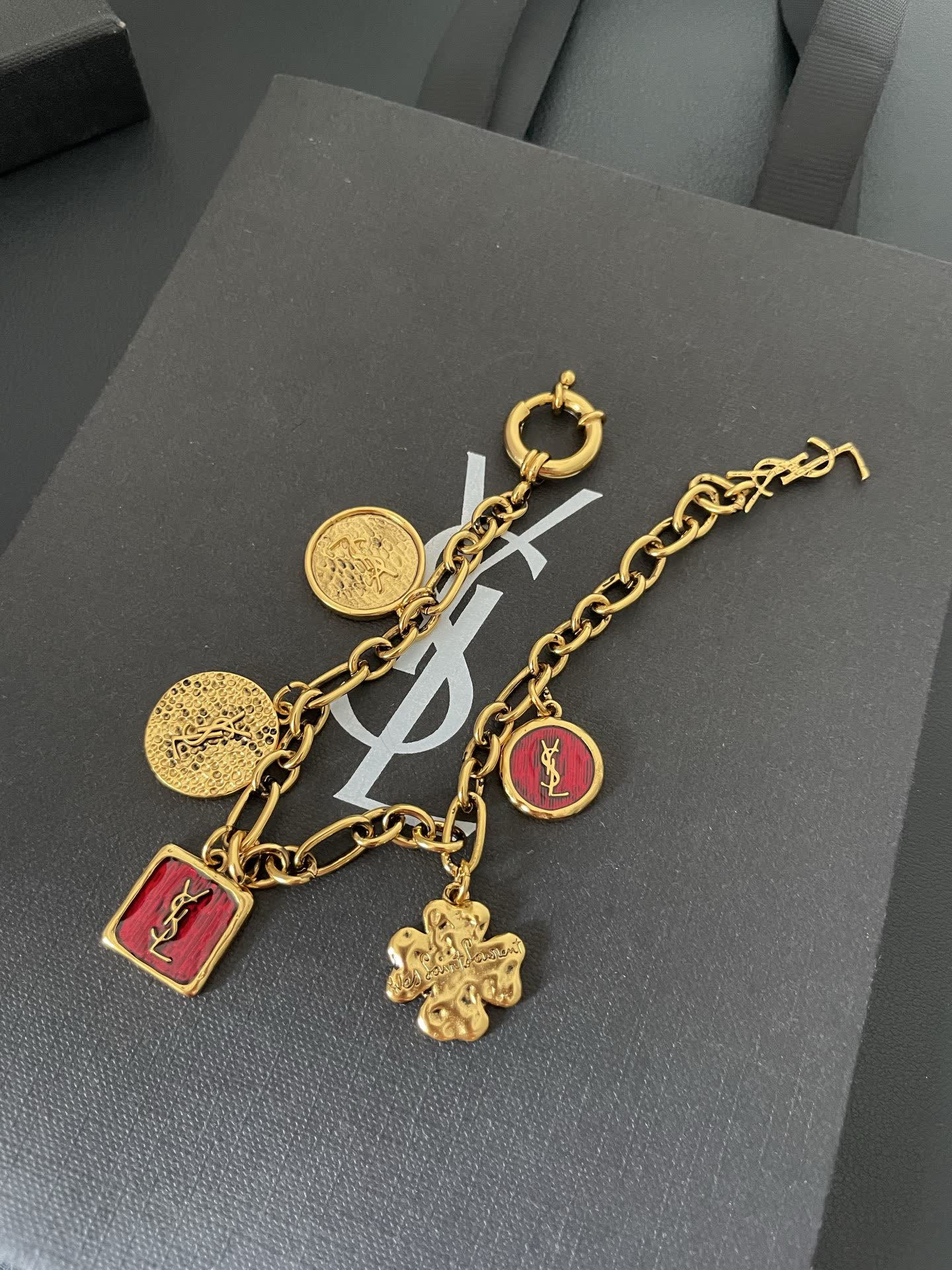 YSL Saint Laurent Gold-Tone Charm Bracelet