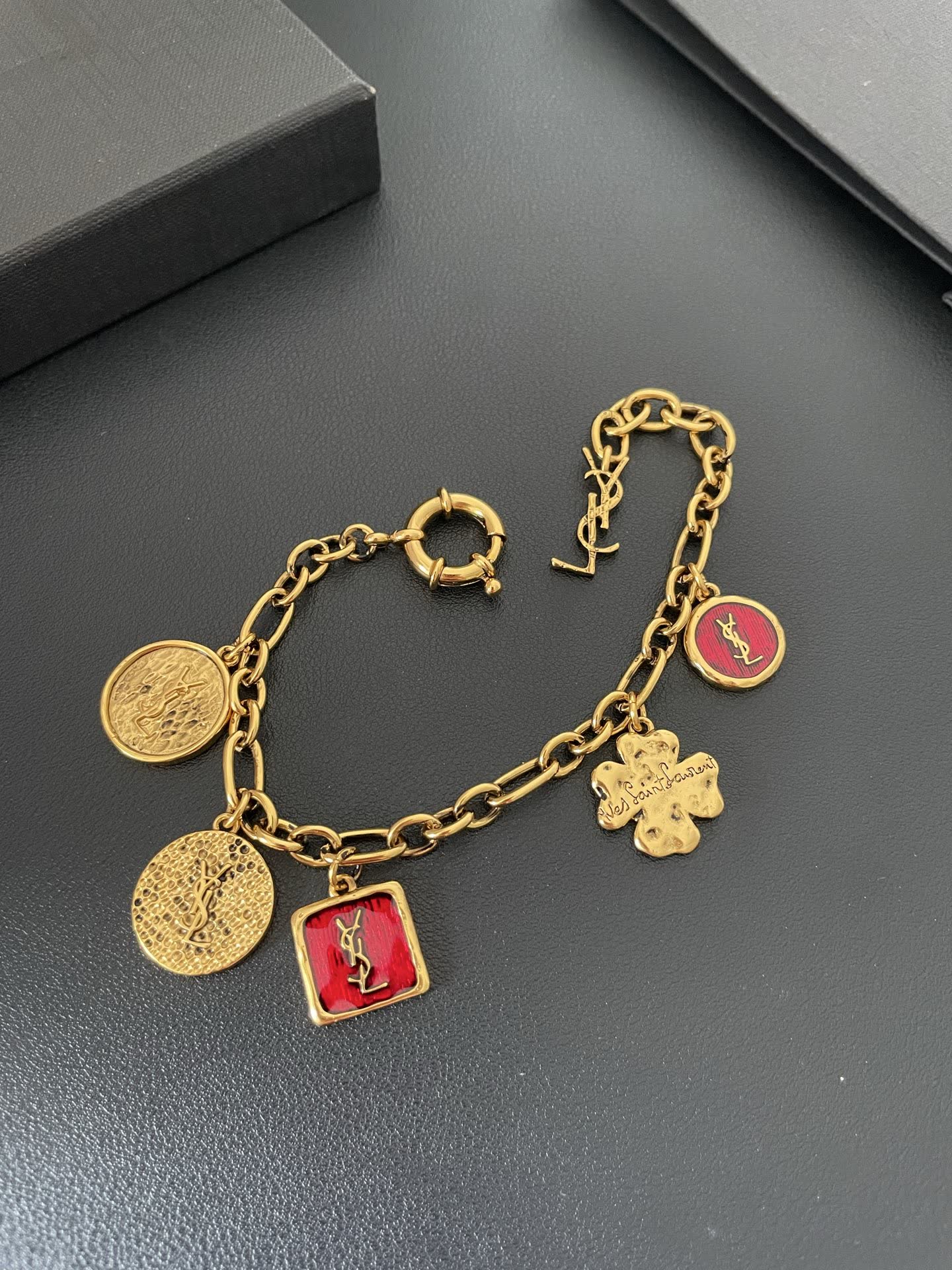 YSL Saint Laurent Gold-Tone Charm Bracelet
