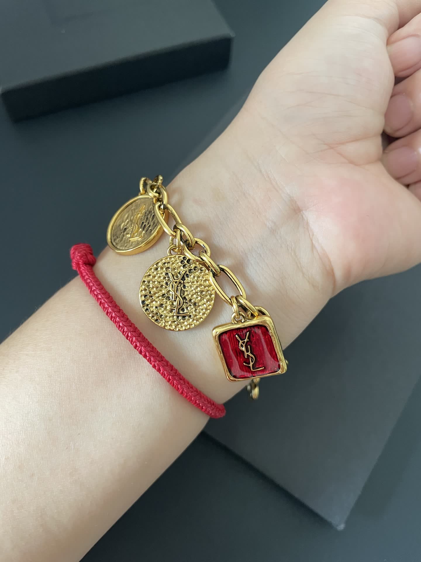 YSL Saint Laurent Gold-Tone Charm Bracelet