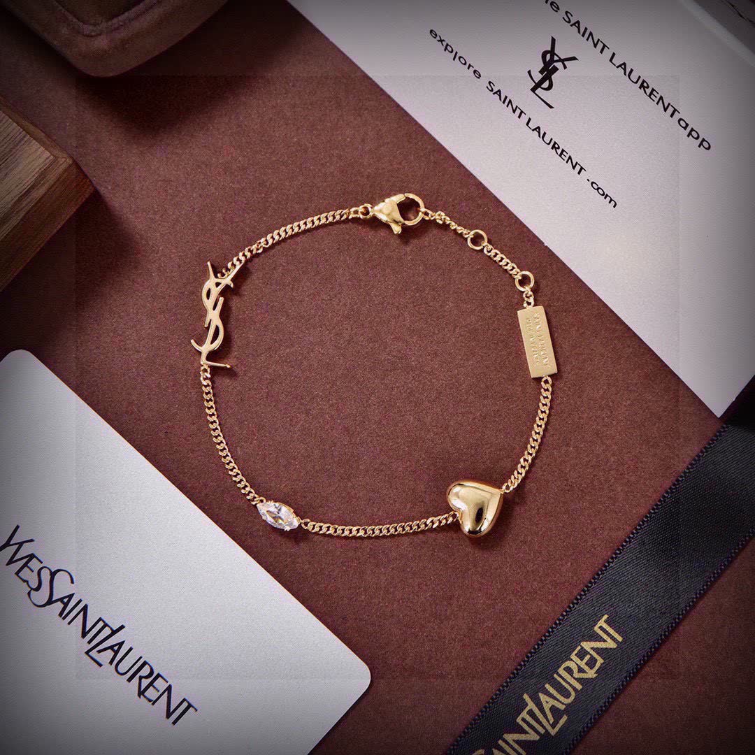 YSL Saint Laurent Women's Vintage Yellow Gold OPYUM Heart Charm Bracelet
