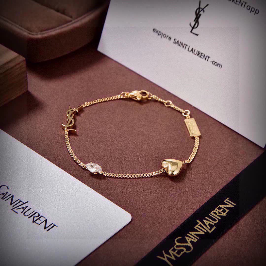 YSL Saint Laurent Women's Vintage Yellow Gold OPYUM Heart Charm Bracelet