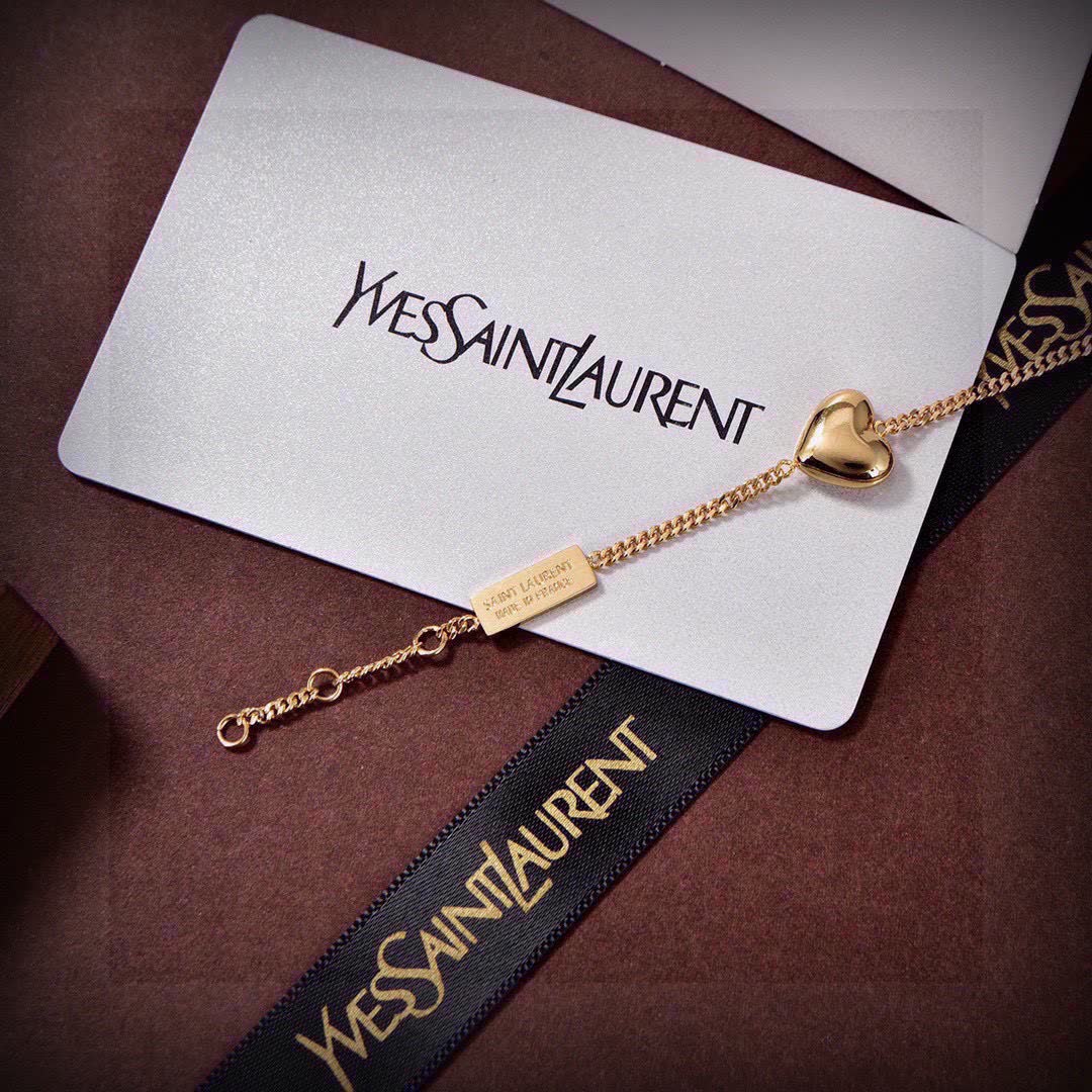 YSL Saint Laurent Women's Vintage Yellow Gold OPYUM Heart Charm Bracelet