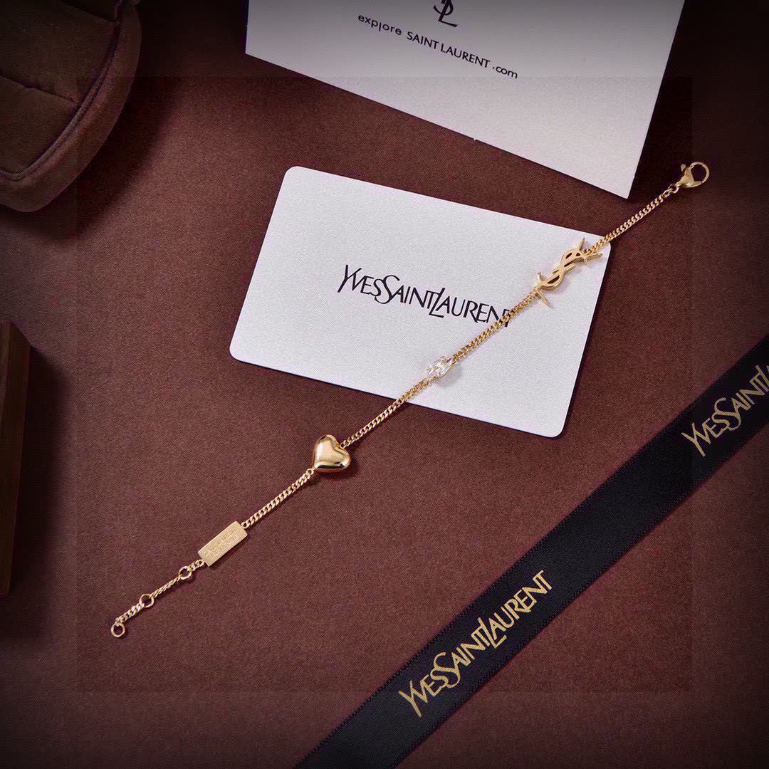 YSL Saint Laurent Women's Vintage Yellow Gold OPYUM Heart Charm Bracelet