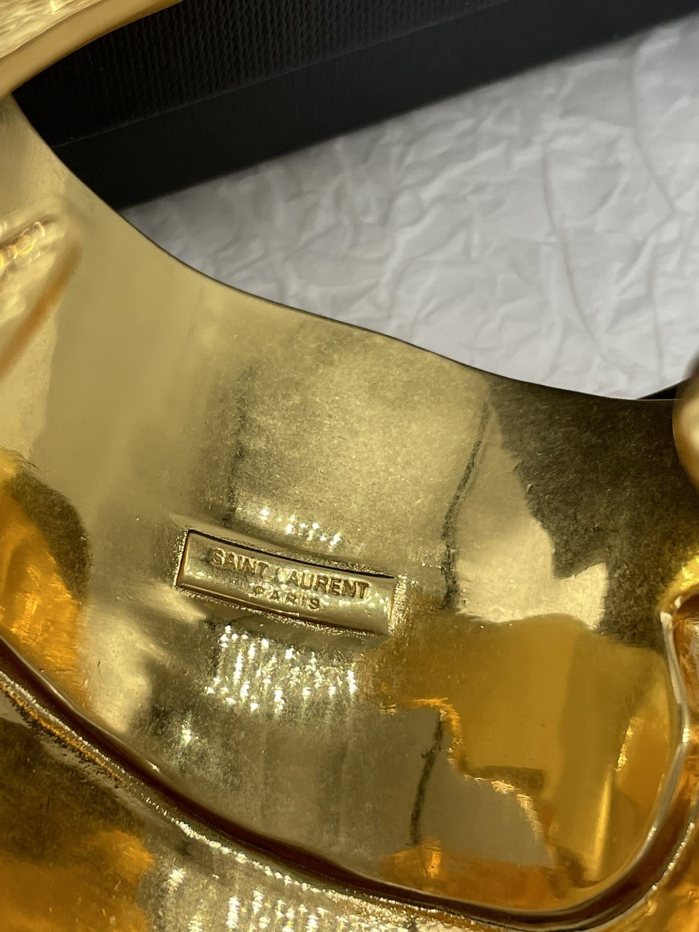 YSL Saint Laurent Textured Gold Cuff Bracelet