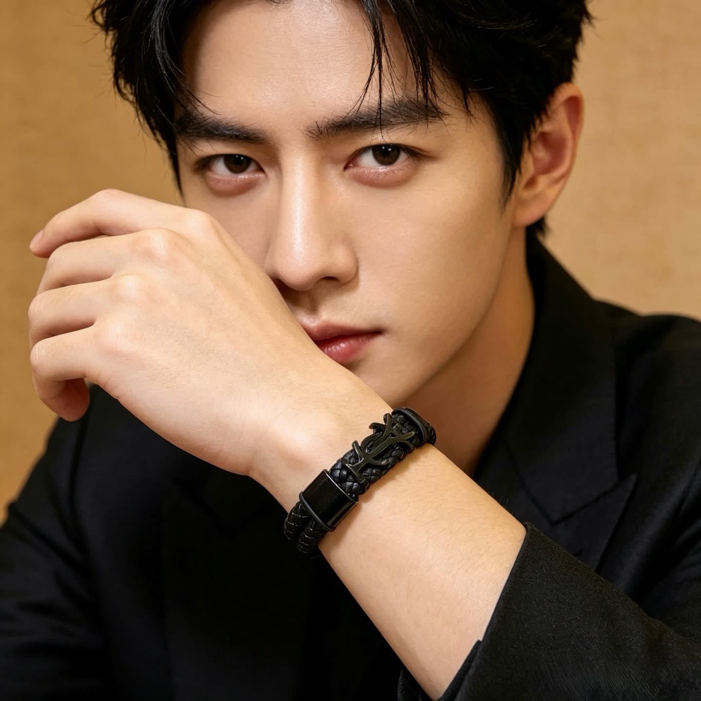 YSL Saint Laurent Black Leather Bracelet