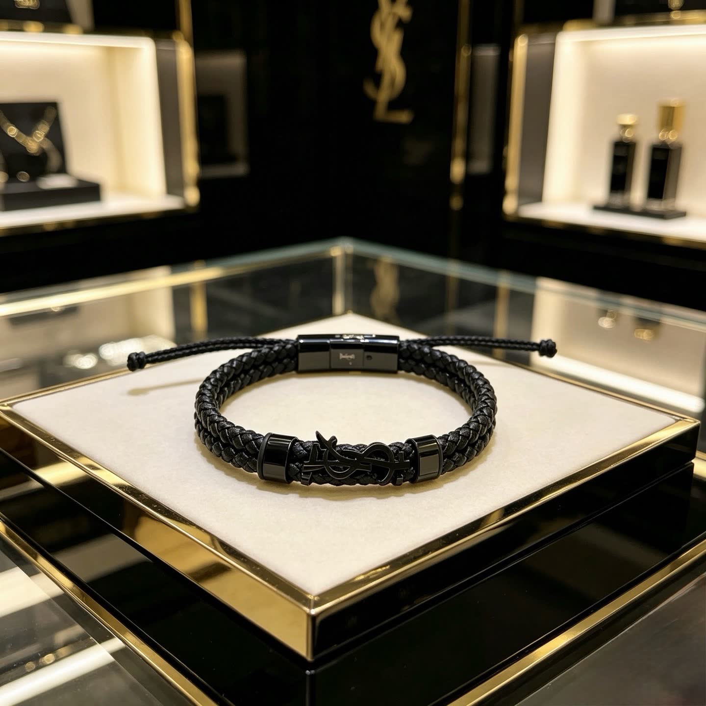 YSL Saint Laurent Black Leather Bracelet