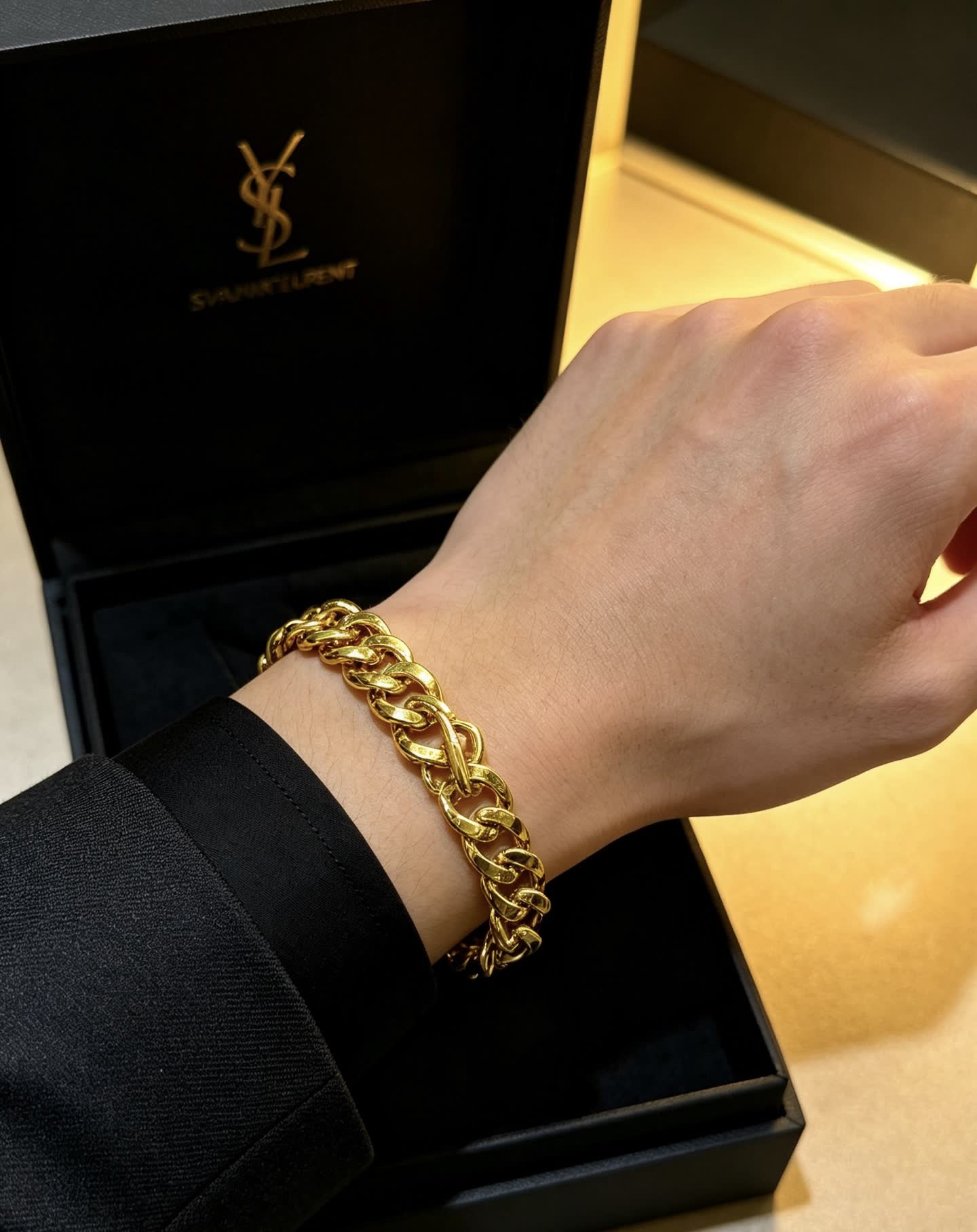 YSL Saint Laurent Gold Tone Chain Bracelet