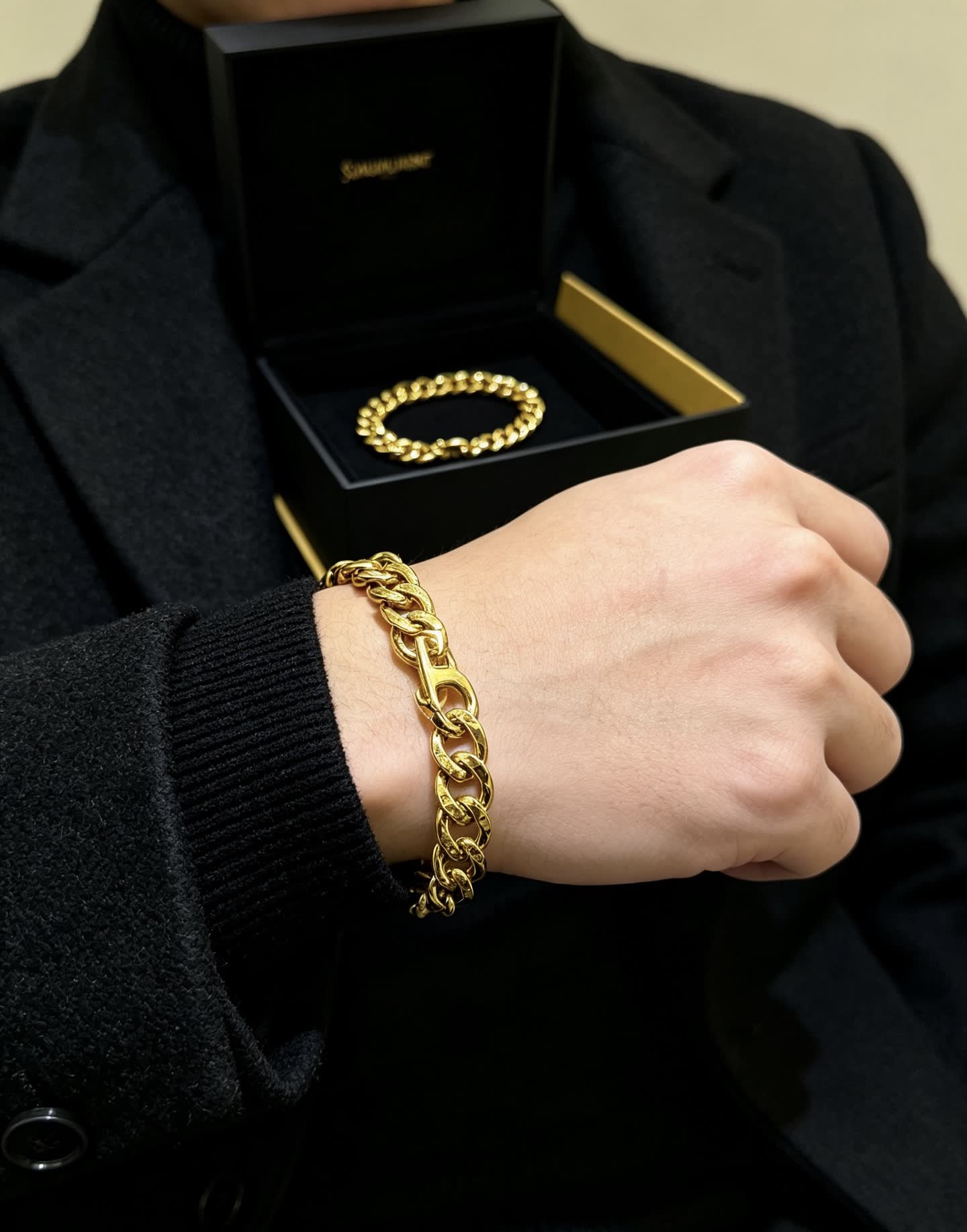 YSL Saint Laurent Gold Tone Chain Bracelet