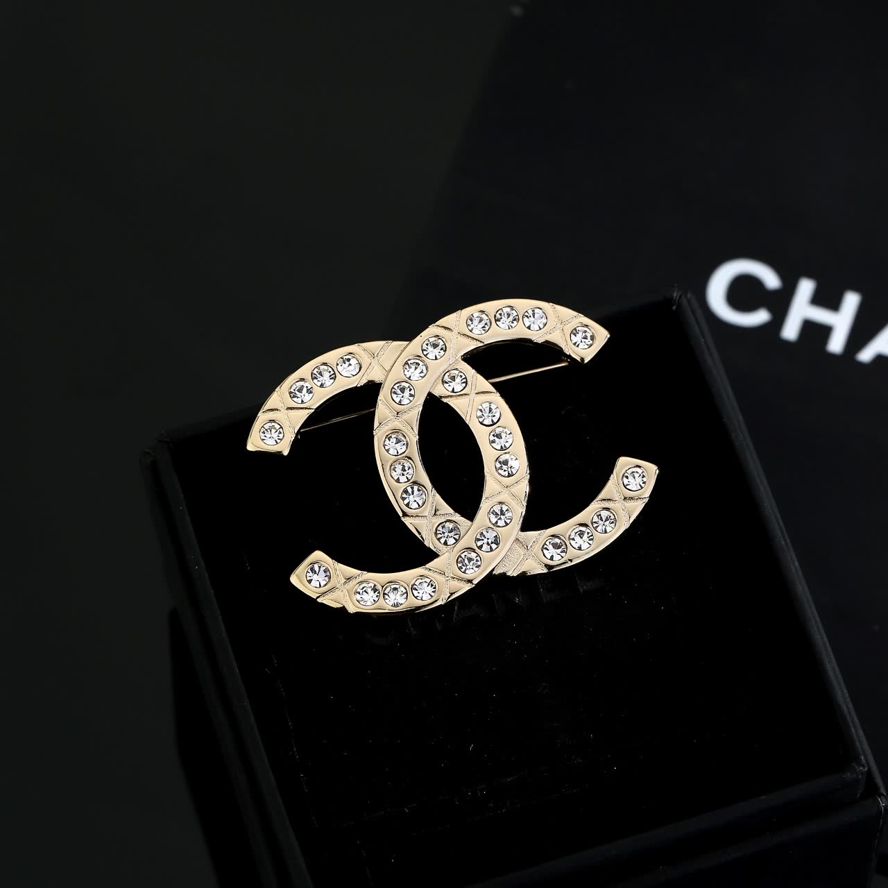 Chanel CC Logo Brooch with Crystals
