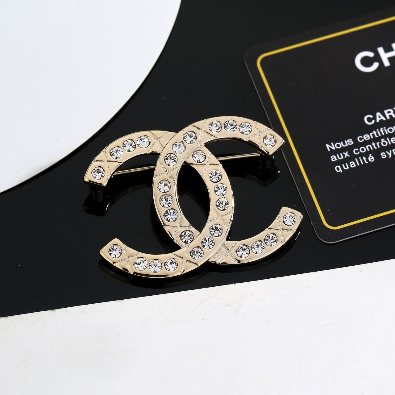 Chanel CC Logo Brooch with Crystals