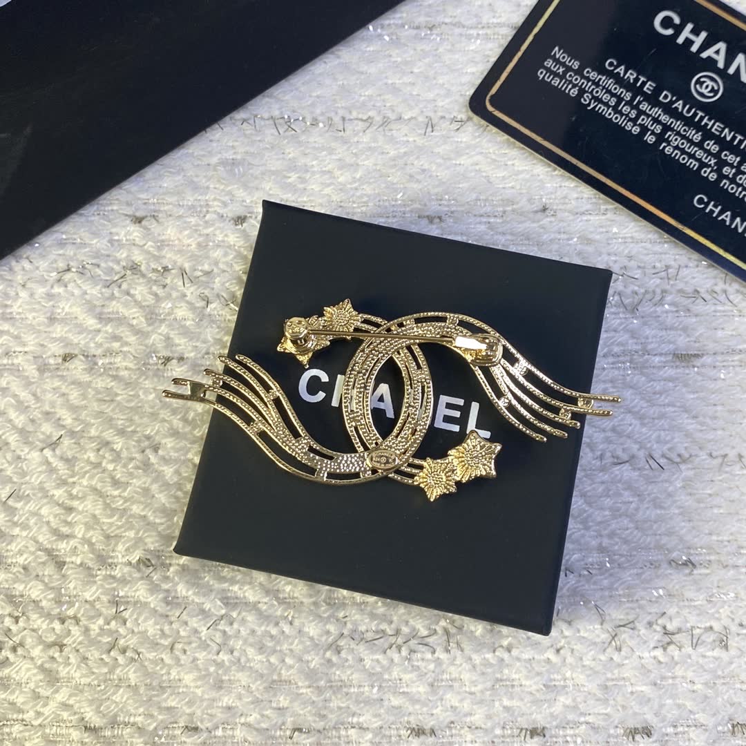 Chanel Gold Tone Wing Brooch with Rhinestones