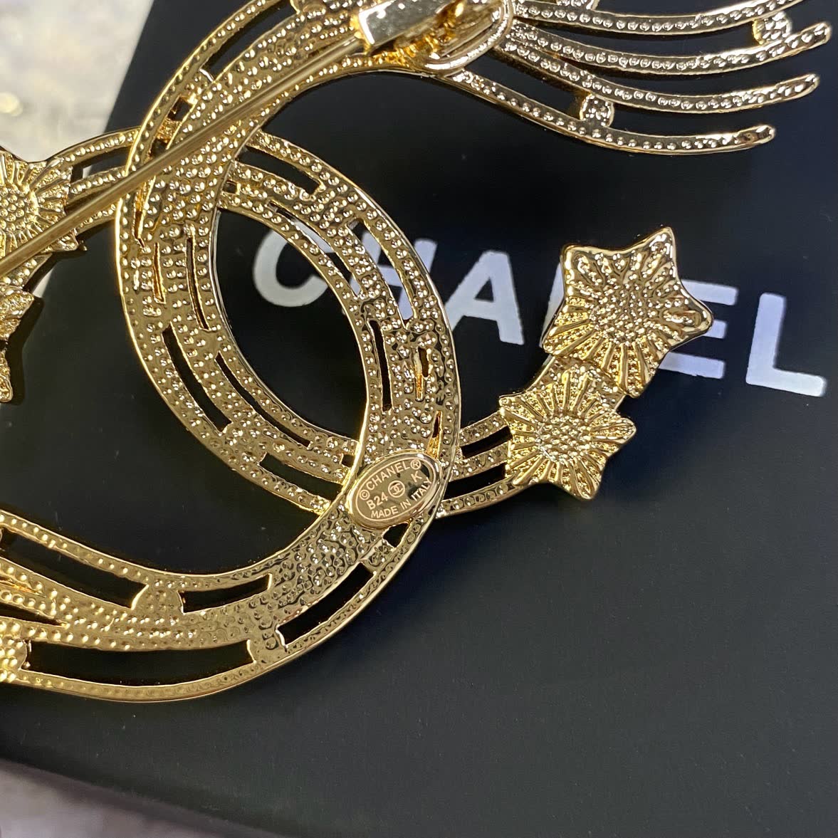 Chanel Gold Tone Wing Brooch with Rhinestones