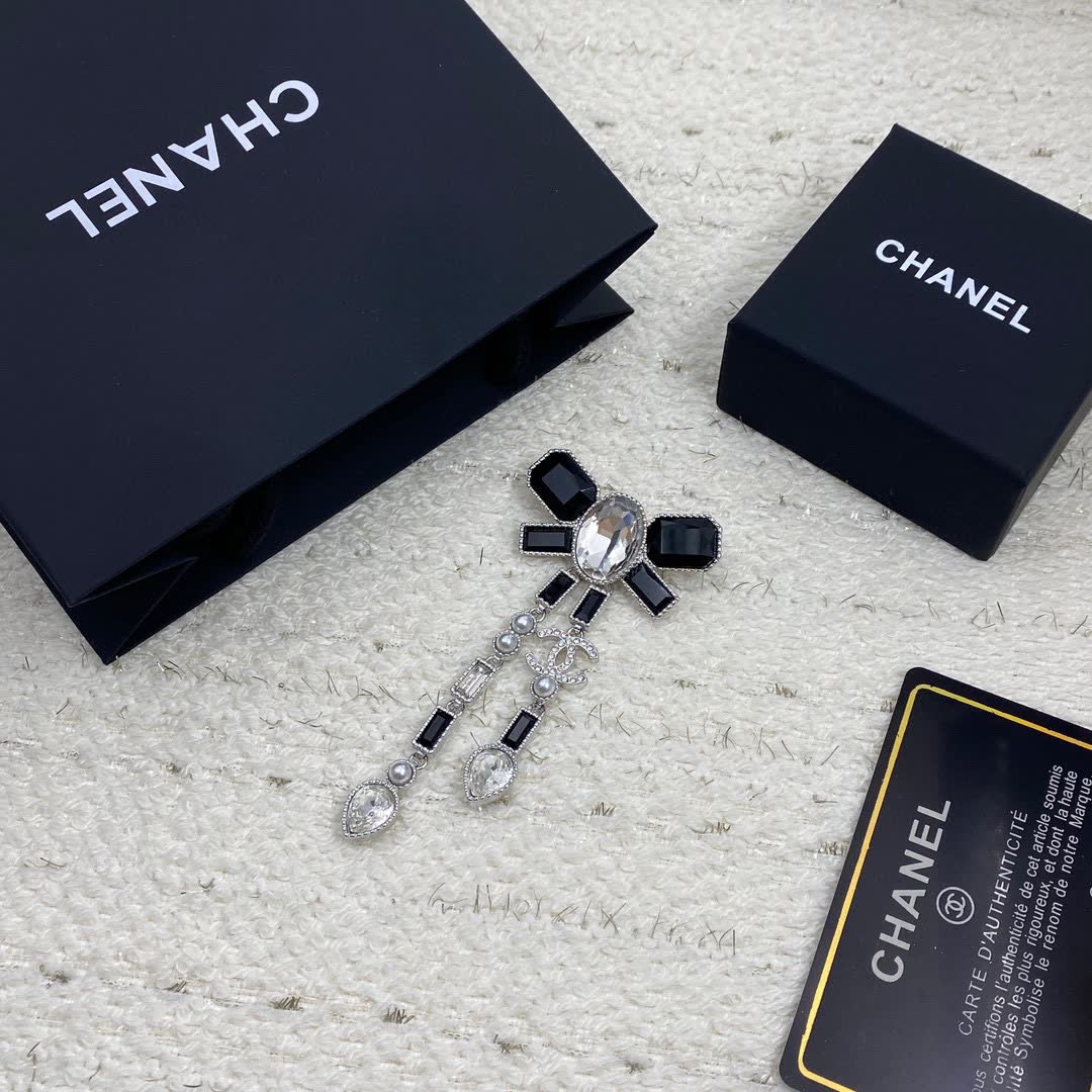 Chanel Crystal Brooch with Black Rhinestones