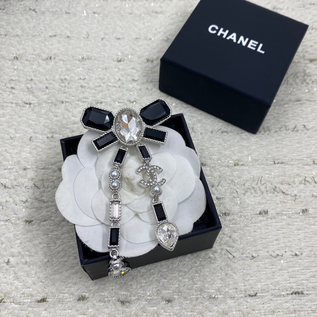 Chanel Crystal Brooch with Black Rhinestones