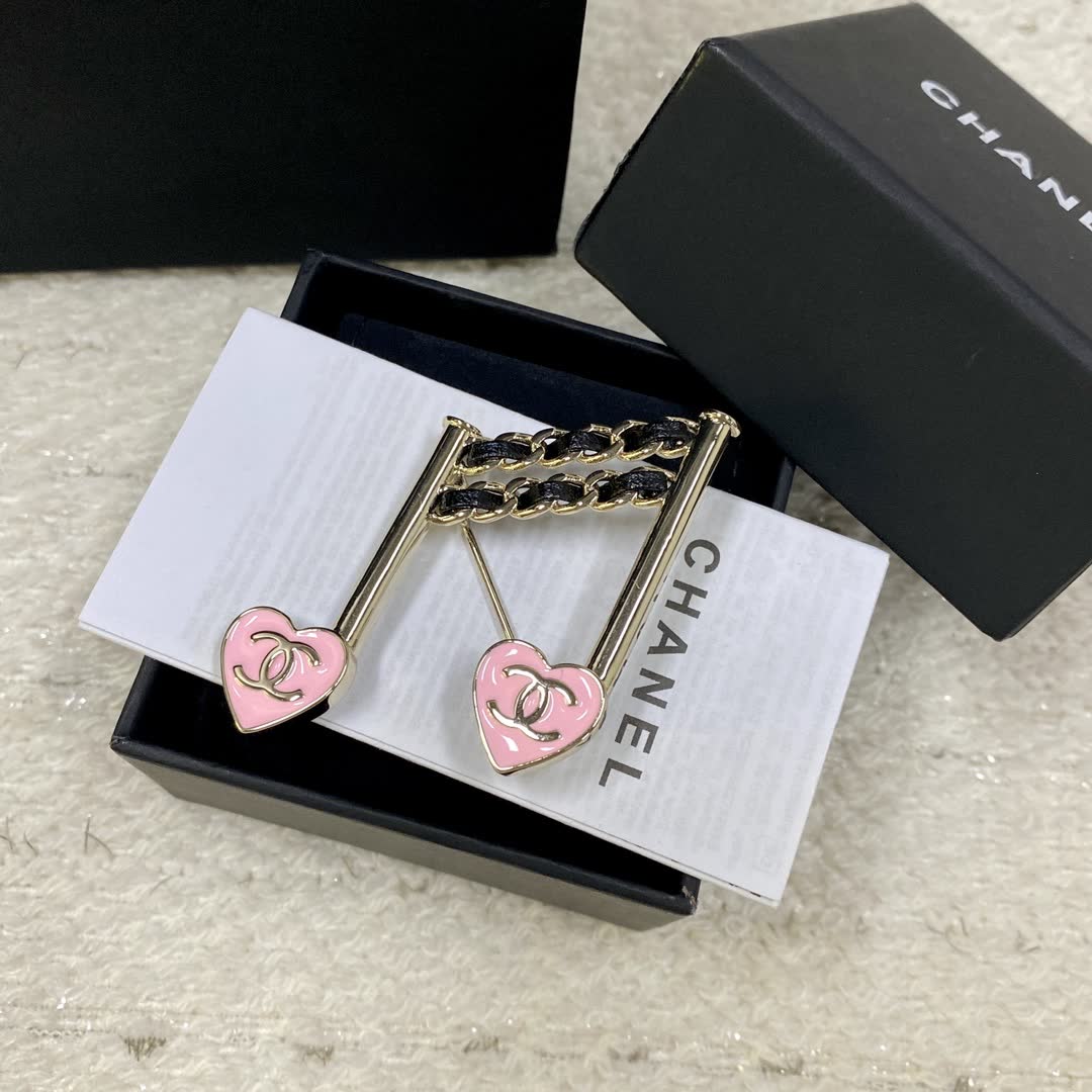Chanel Pink Heart Music Note Brooch