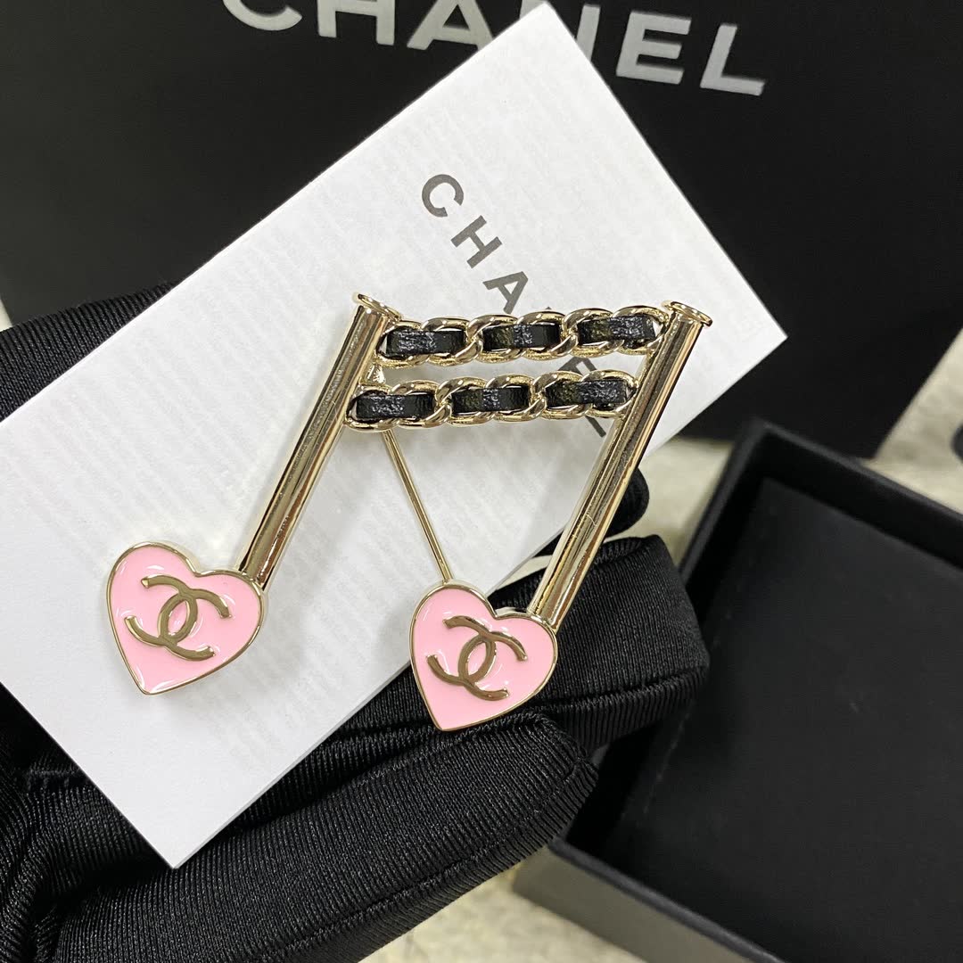 Chanel Pink Heart Music Note Brooch