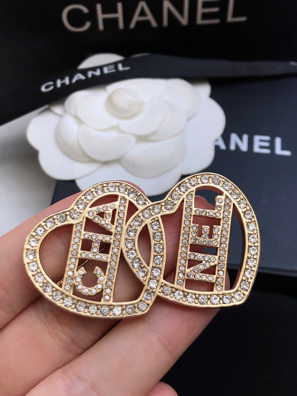 Chanel Double Heart Brooch