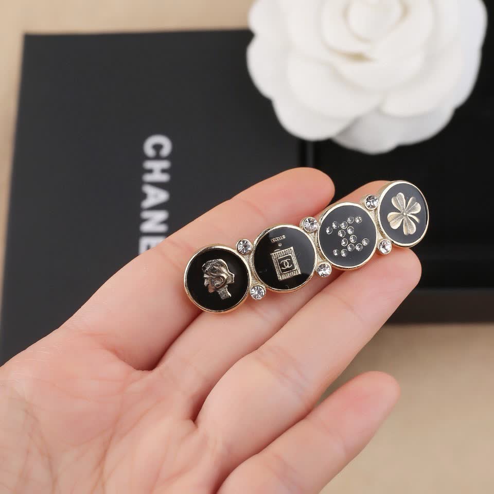 Chanel Black Enamel Crystal Brooch