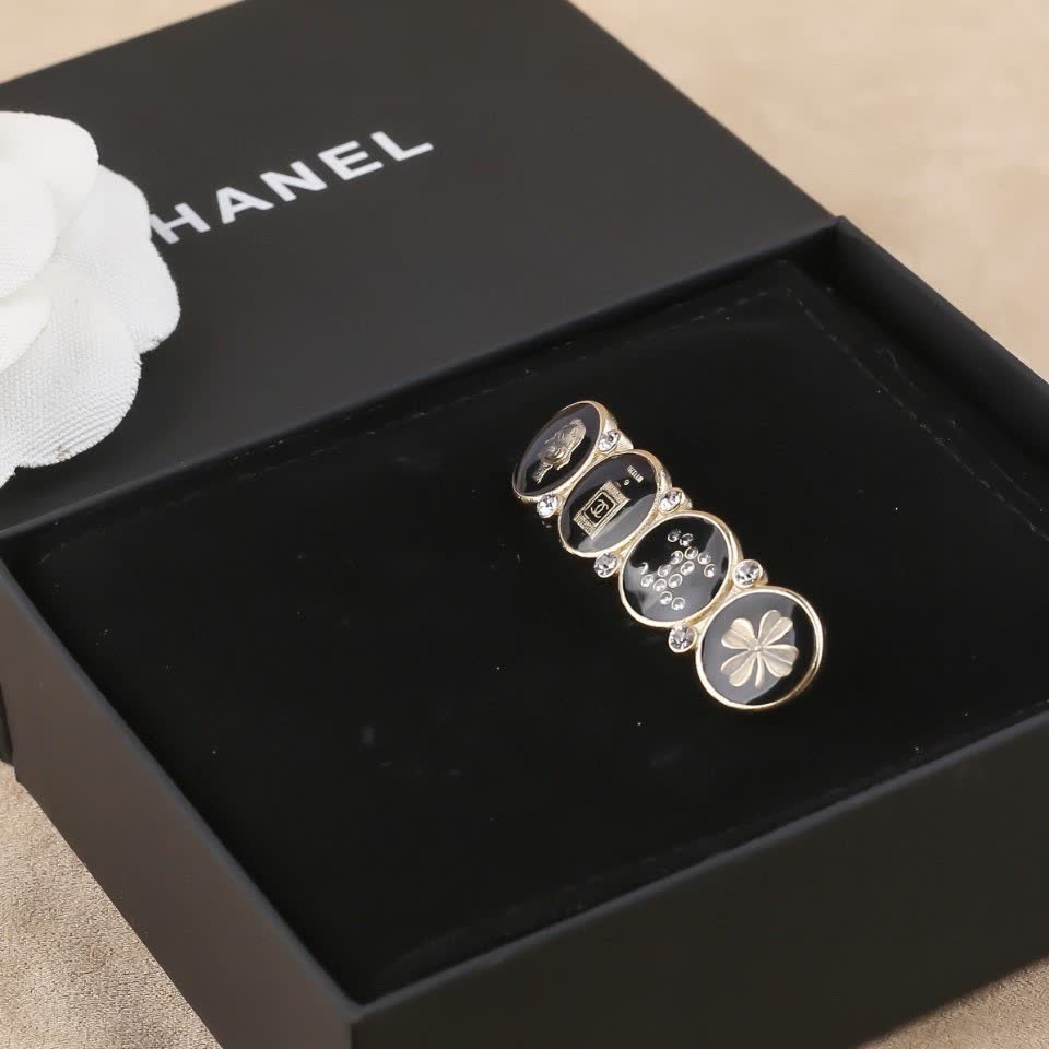 Chanel Black Enamel Crystal Brooch