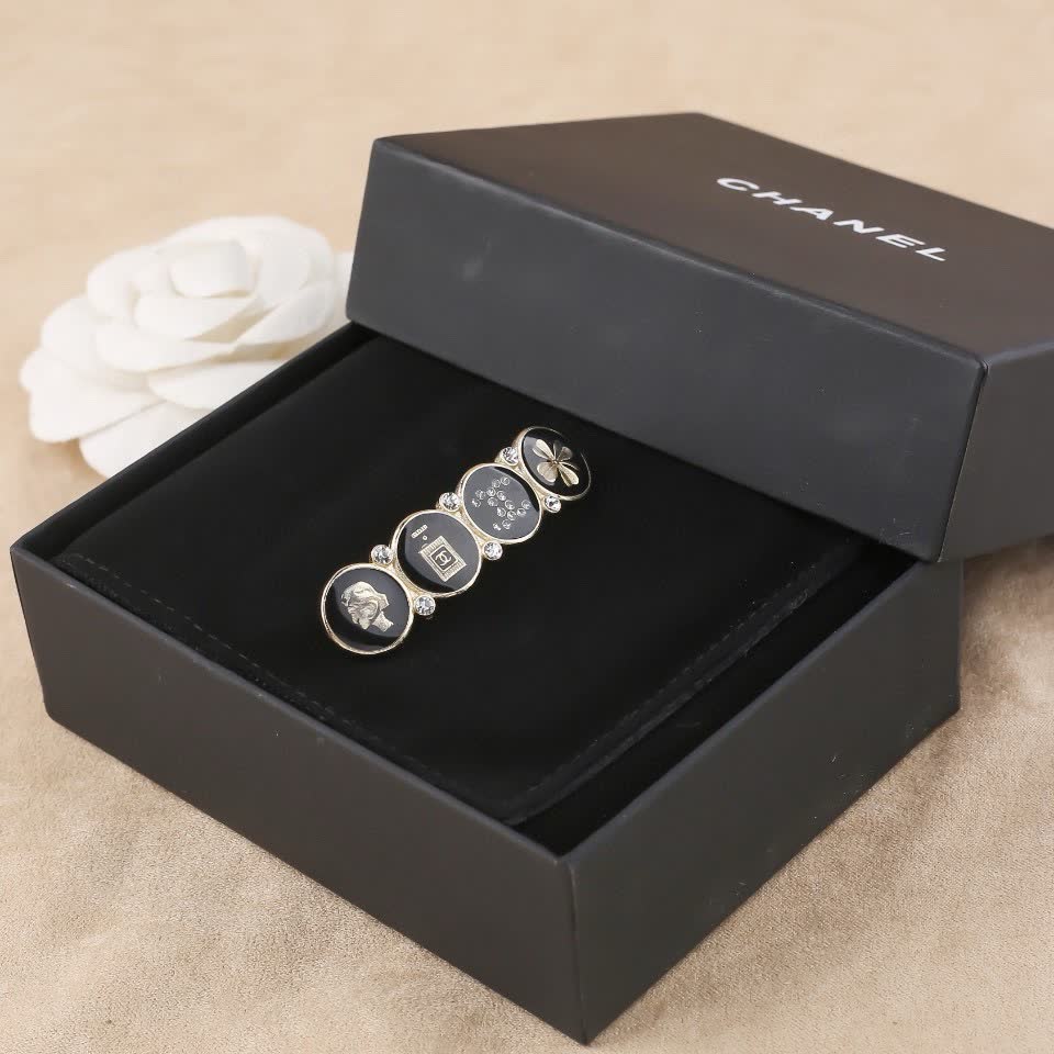 Chanel Black Enamel Crystal Brooch