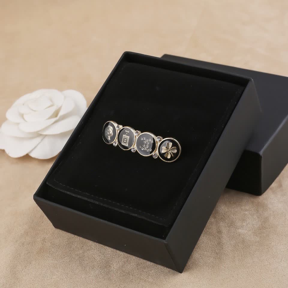 Chanel Black Enamel Crystal Brooch