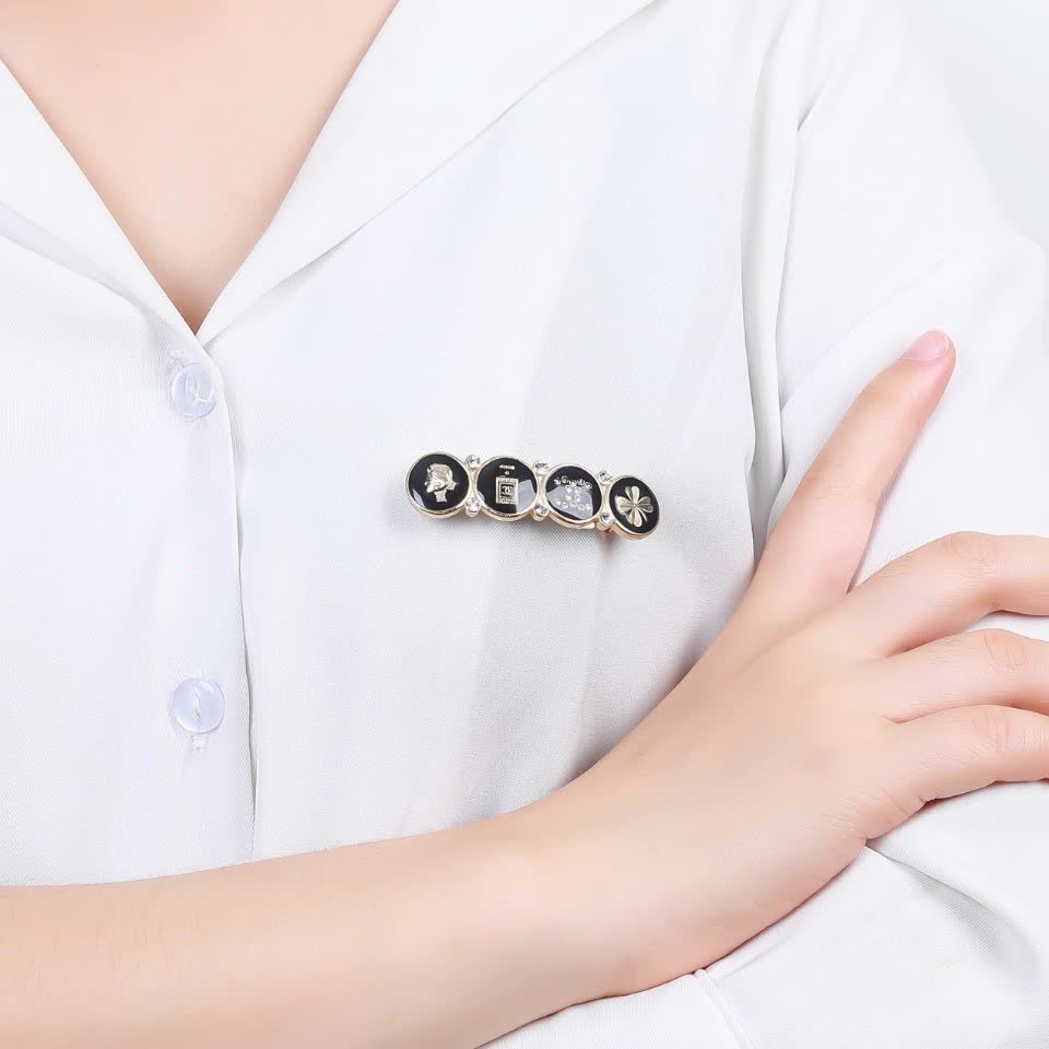 Chanel Black Enamel Crystal Brooch