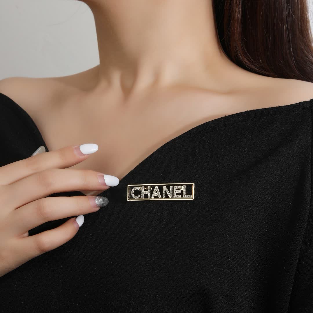 Chanel Crystal Logo Brooch