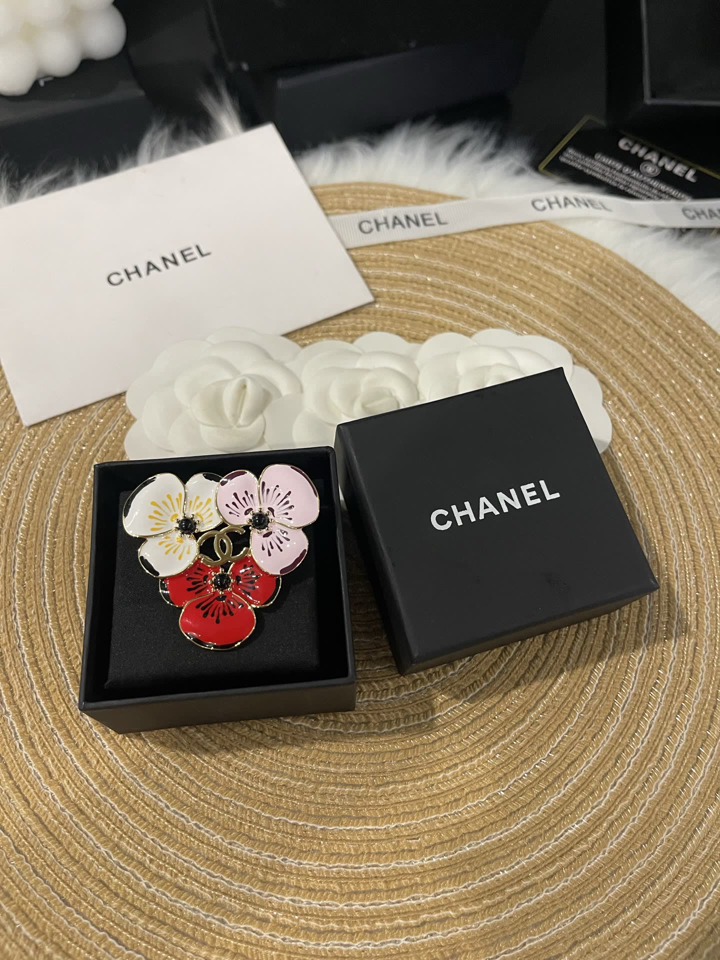 Chanel Multicolored Flower Brooch