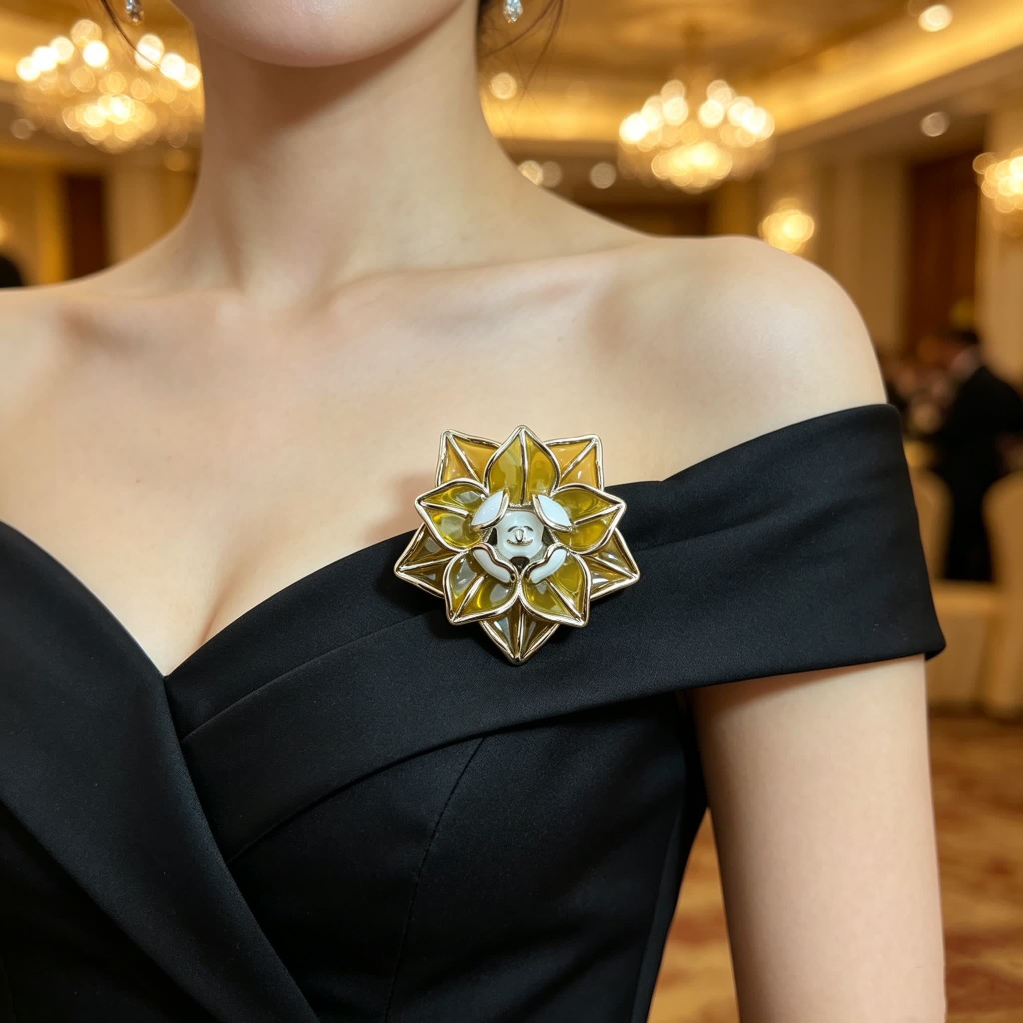 Chanel Yellow Crystal Flower Brooch