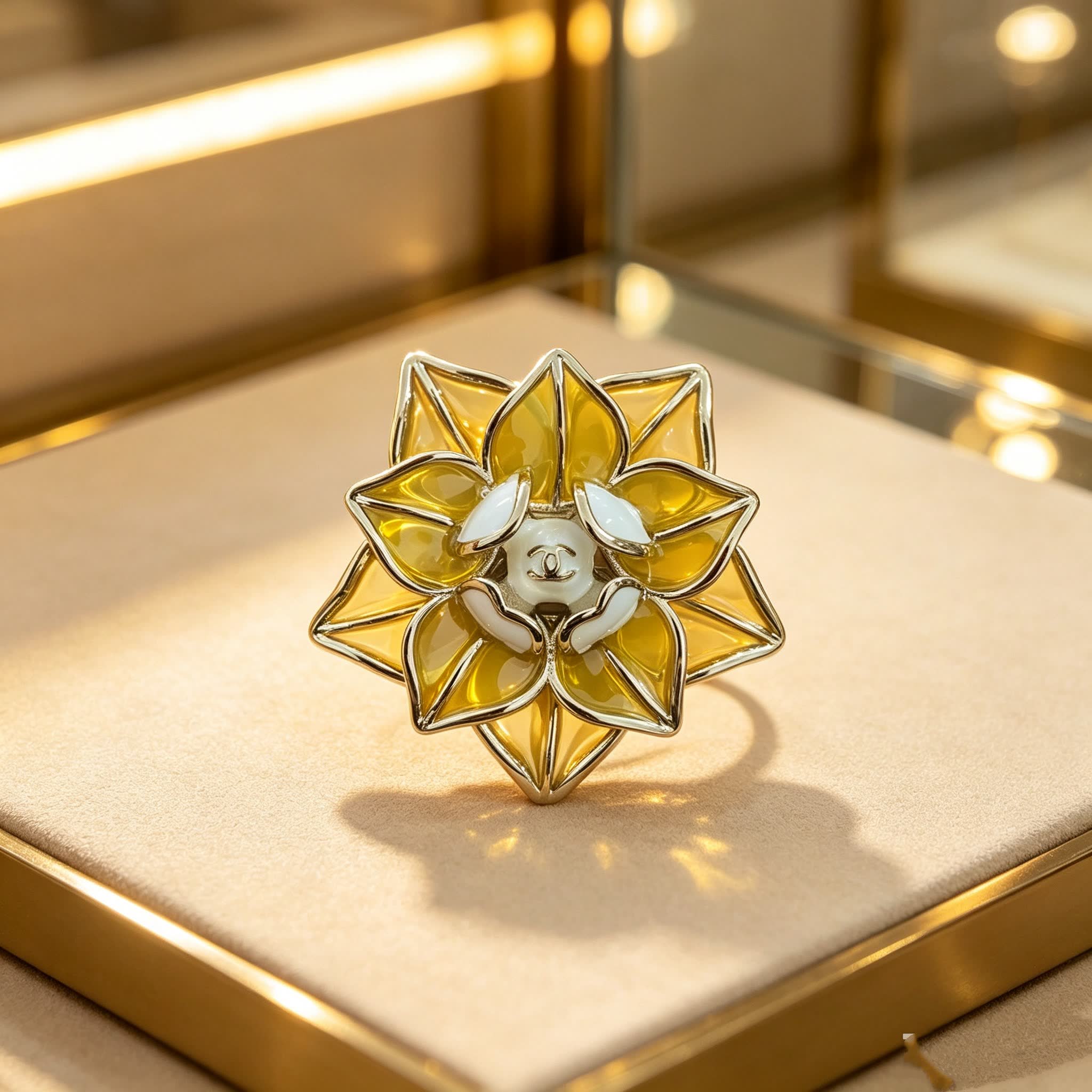 Chanel Yellow Crystal Flower Brooch