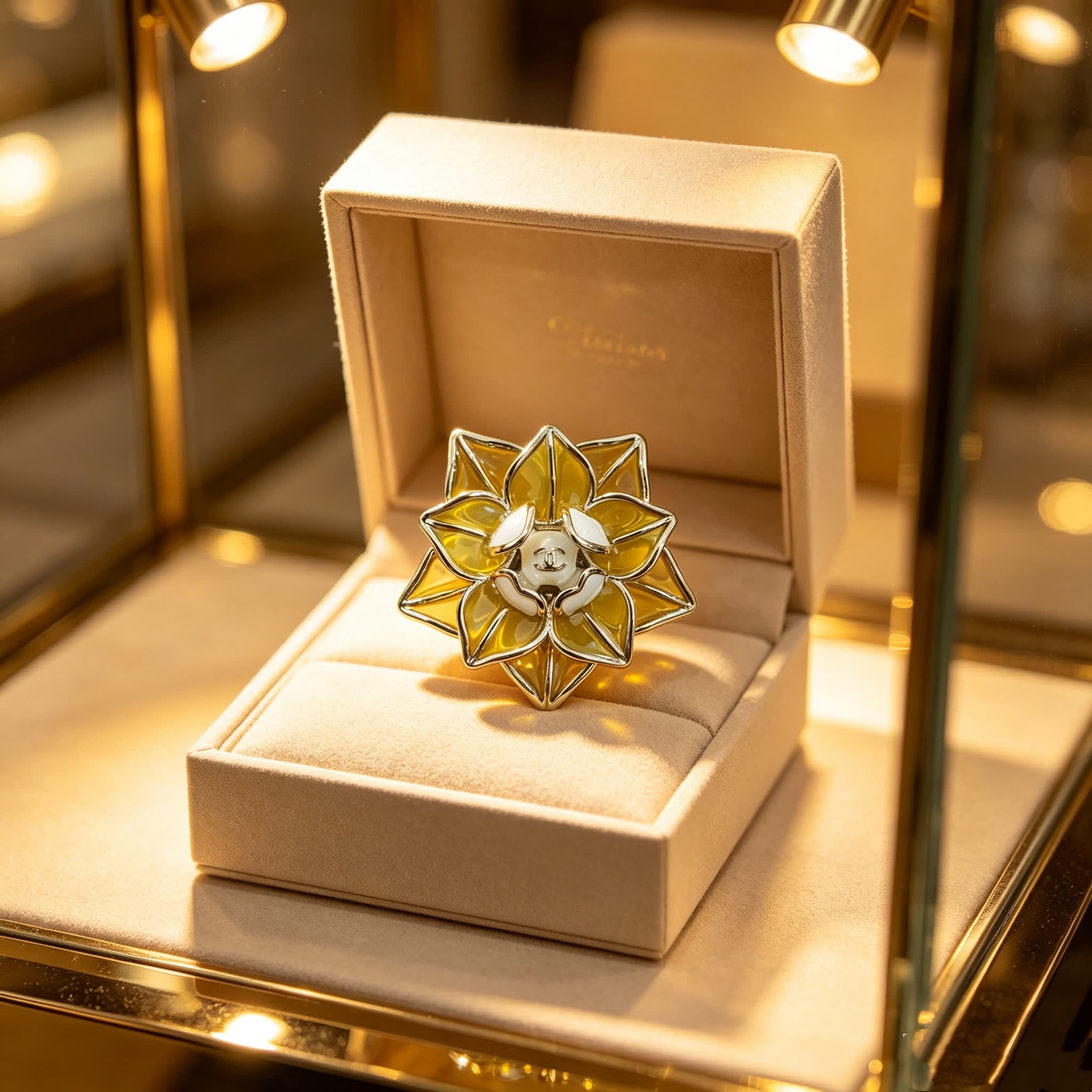 Chanel Yellow Crystal Flower Brooch