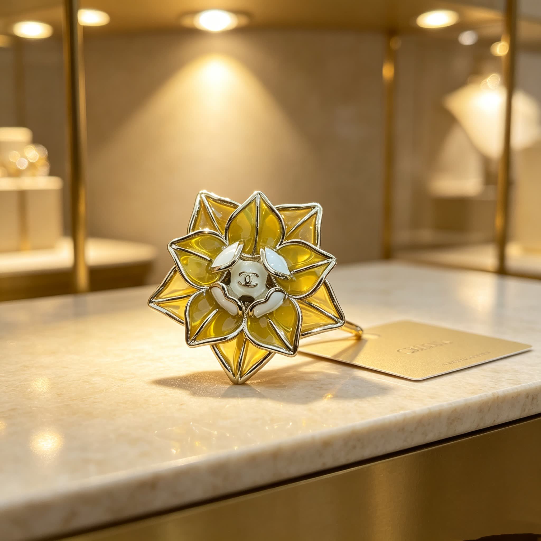 Chanel Yellow Crystal Flower Brooch