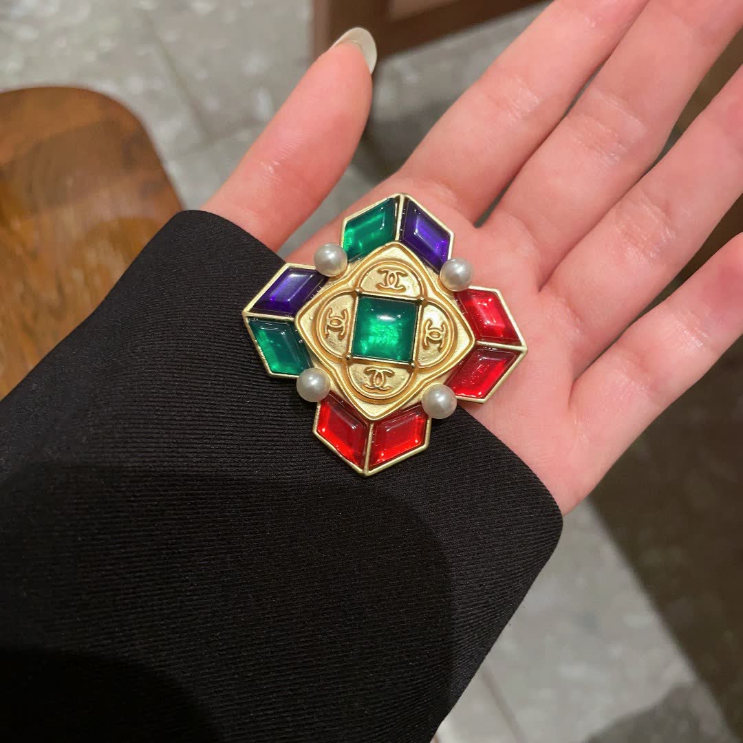 Chanel Multicolored Gemstone Brooch