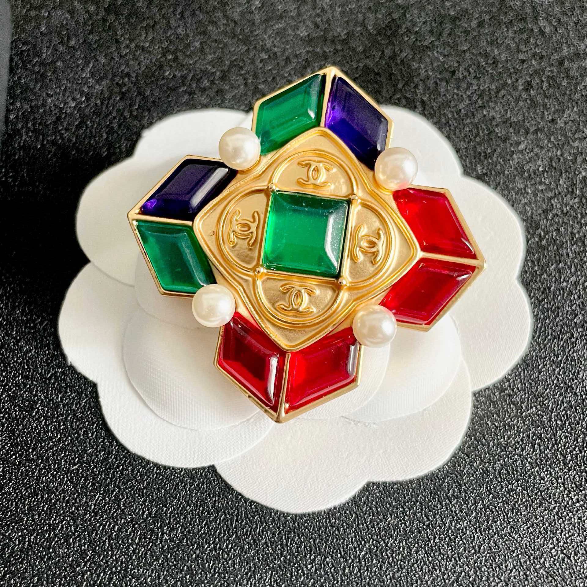Chanel Multicolored Gemstone Brooch
