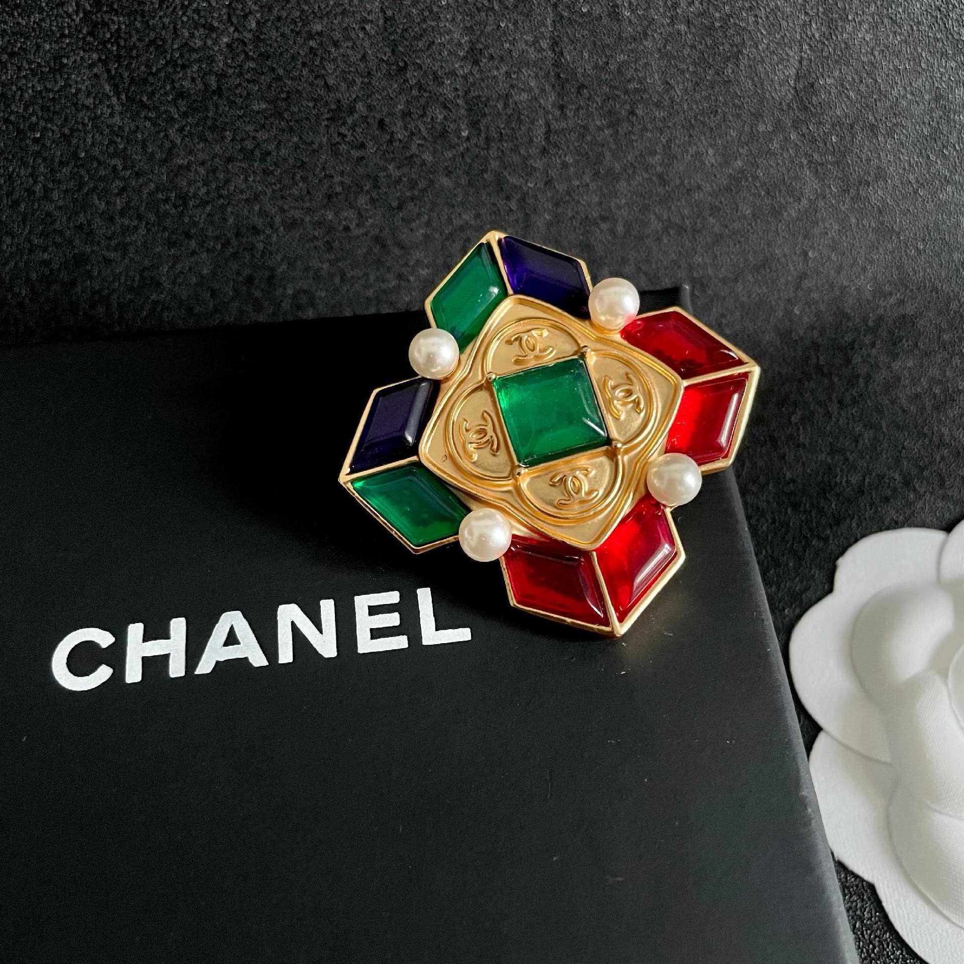 Chanel Multicolored Gemstone Brooch