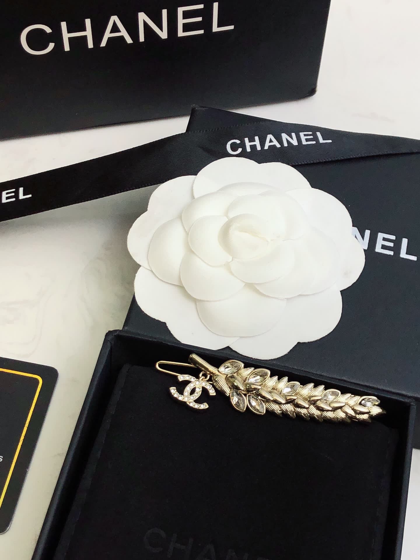 Chanel Gold-tone Crystal Leaf Brooch Chanel Gold-tone Crystal Leaf Brooch
