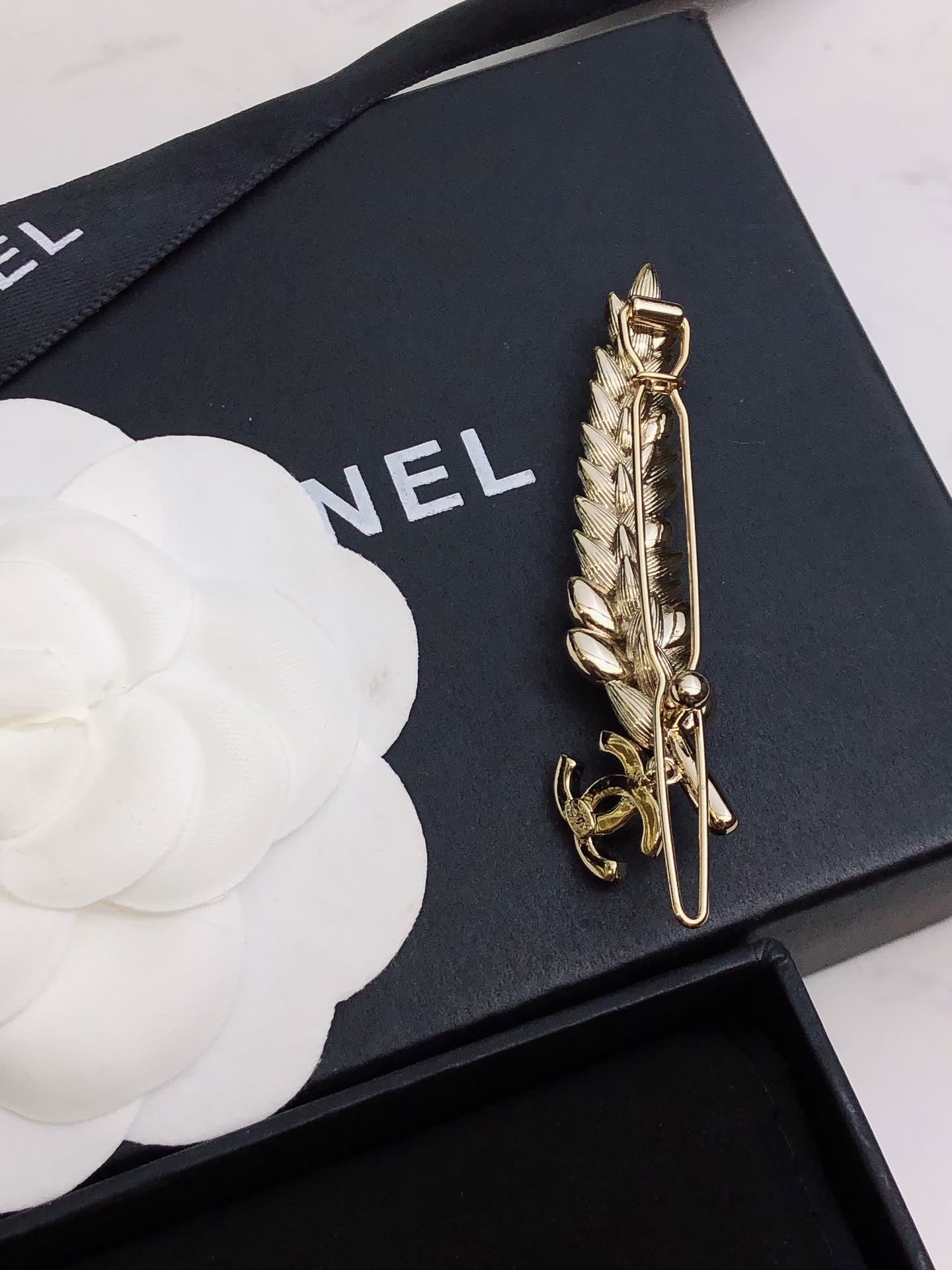 Chanel Gold-tone Crystal Leaf Brooch