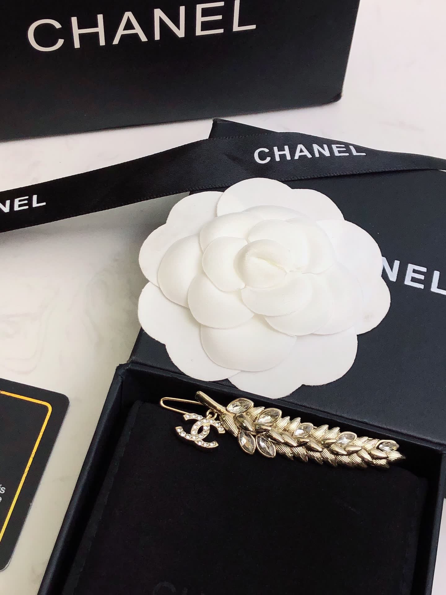 Chanel Gold-tone Crystal Leaf Brooch