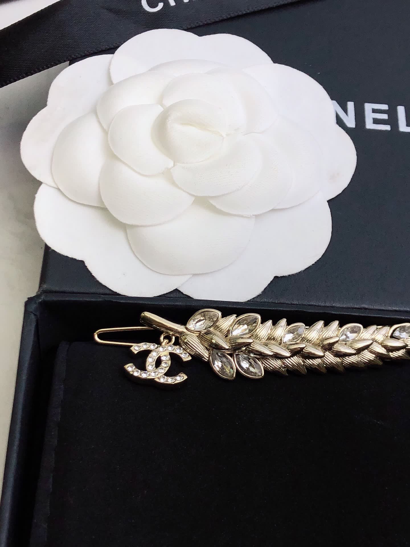 Chanel Gold-tone Crystal Leaf Brooch