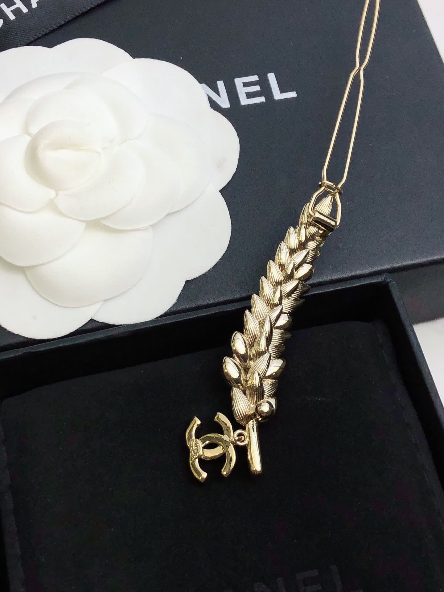 Chanel Gold-tone Crystal Leaf Brooch
