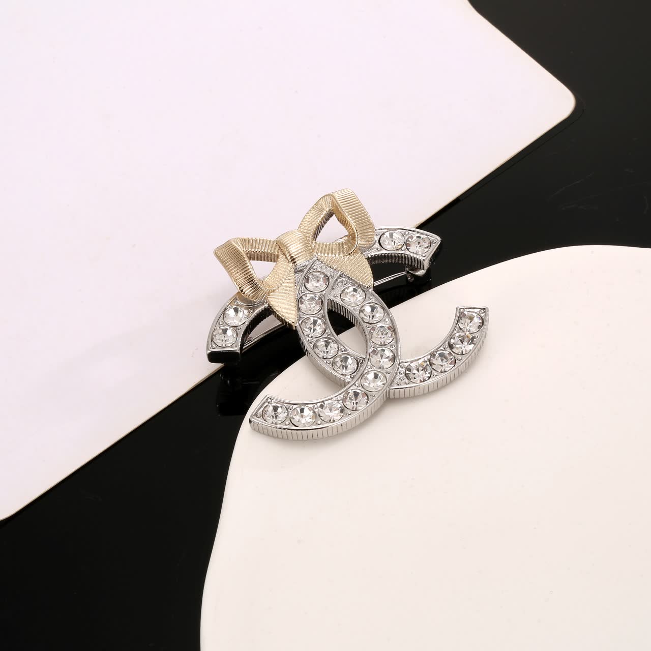 Chanel CC Logo Crystal Brooch