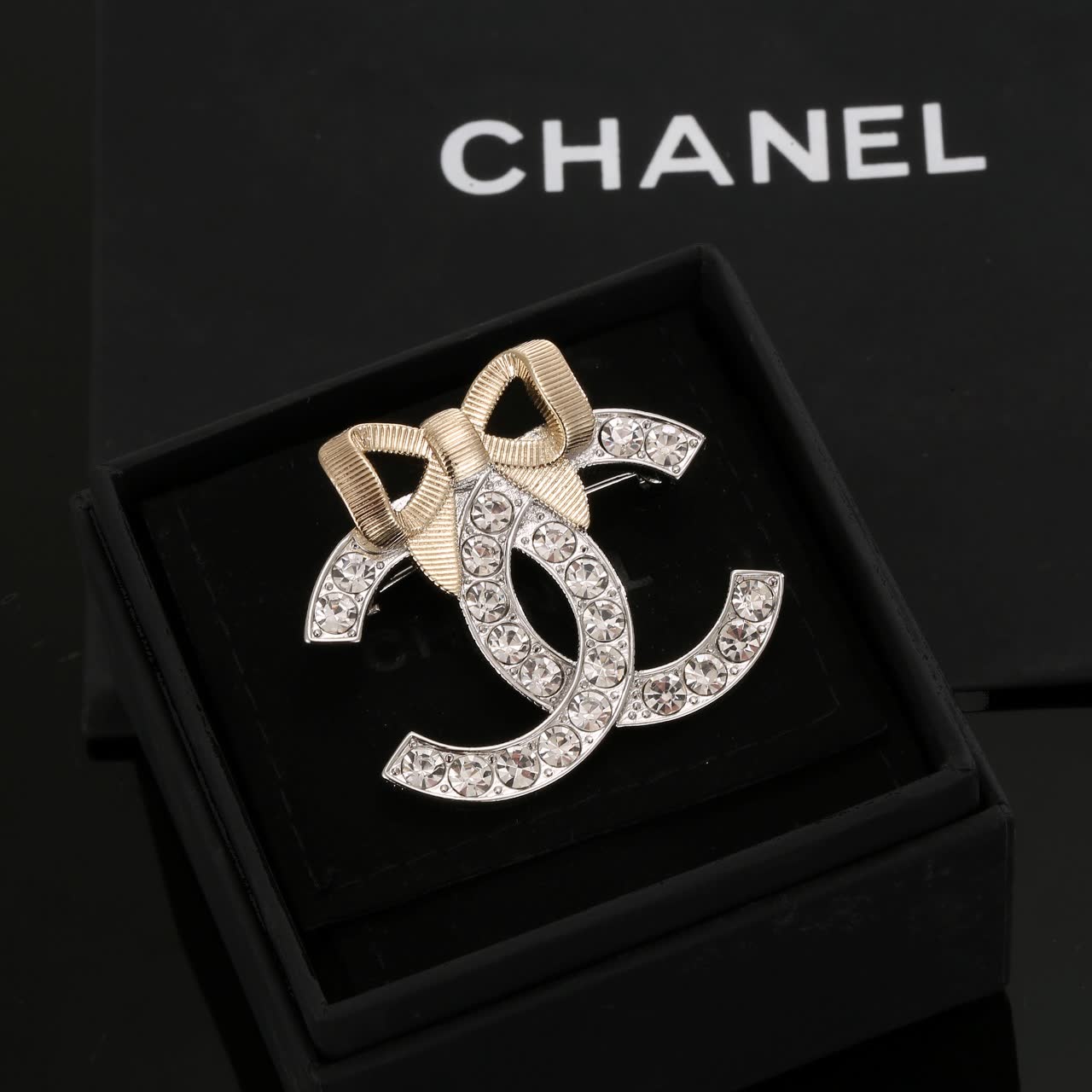 Chanel CC Logo Crystal Brooch