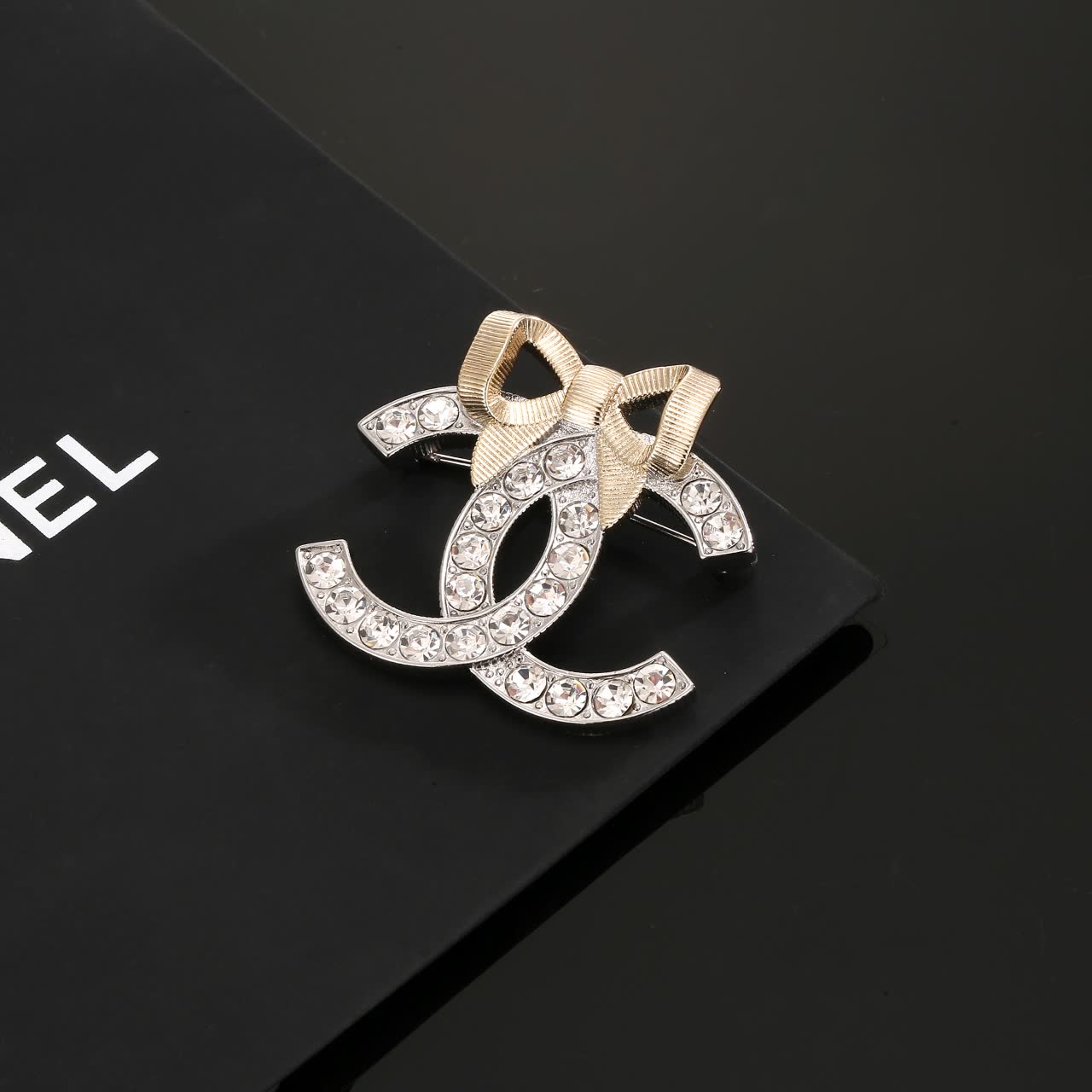 Chanel CC Logo Crystal Brooch